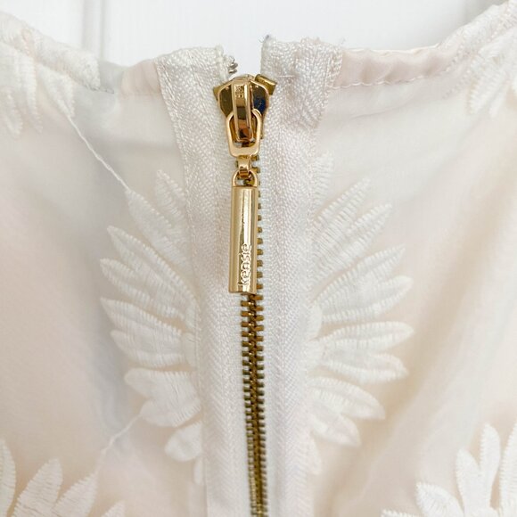 Kensie Mini Dress Womens Size Medium Mesh Overlay Cream Embroidered Lacey Flower - Picture 9 of 13